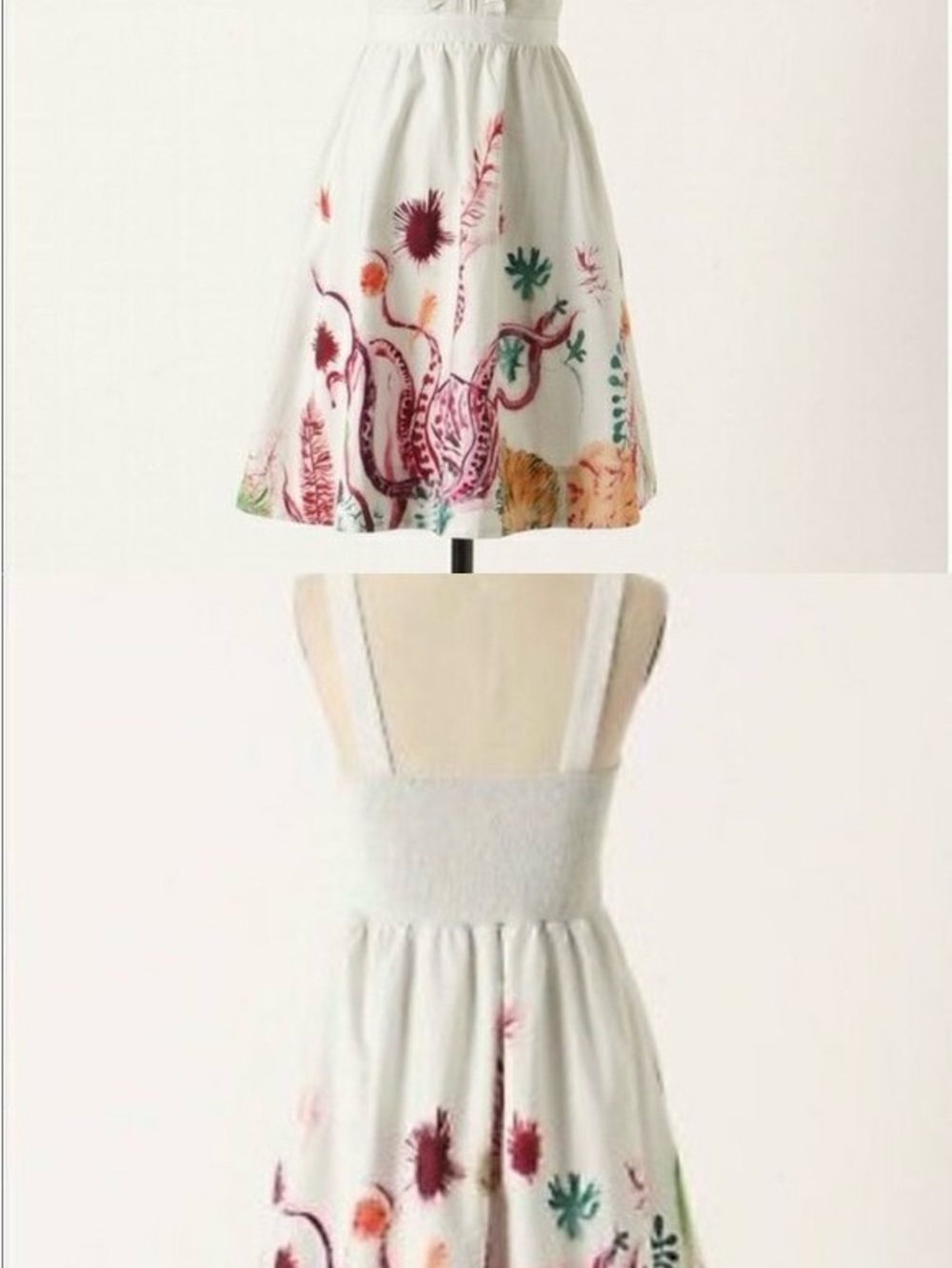 Anthropologie White Sundress with Pink, Green & Orange Botanical Print